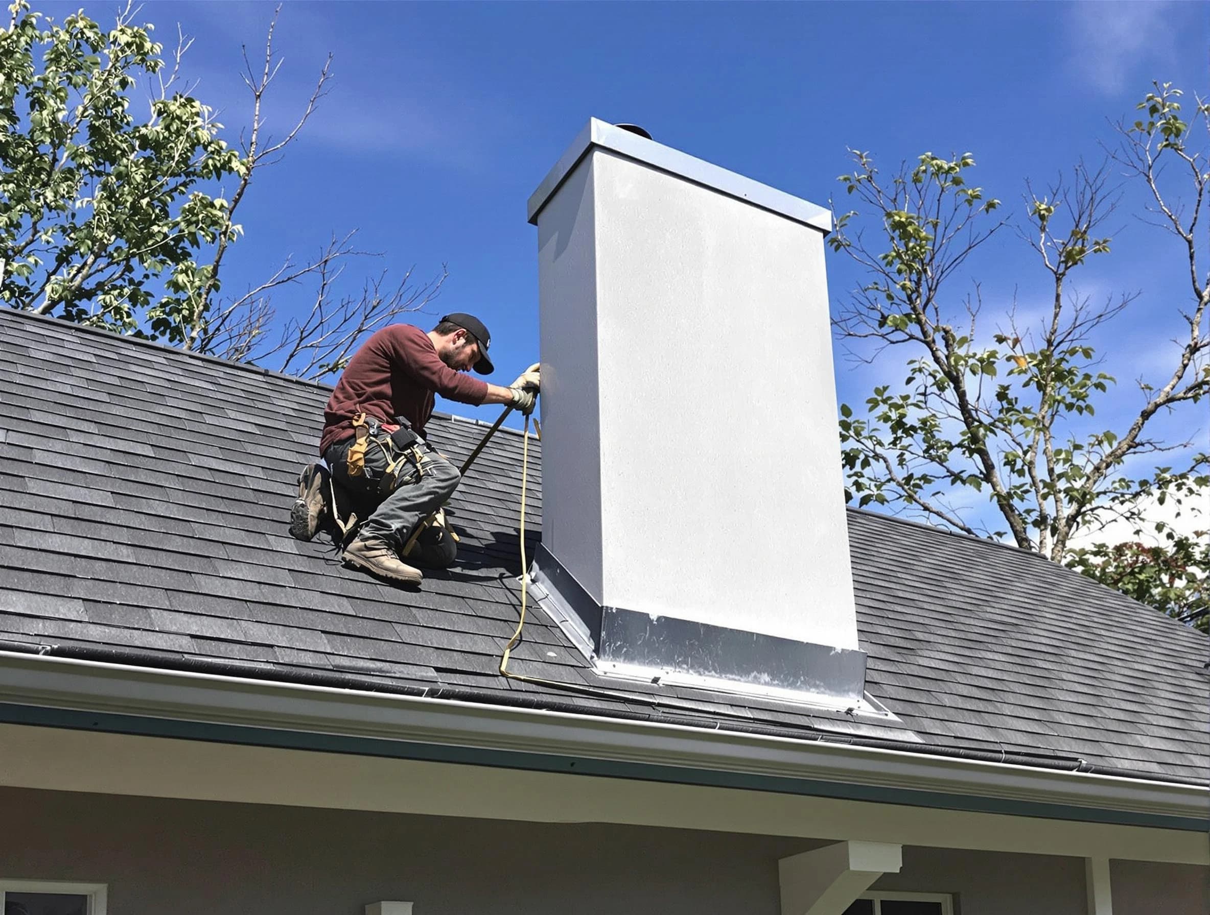 Phoenix Chimney Sweep team member finishing chimney construction in Phoenix, AZ