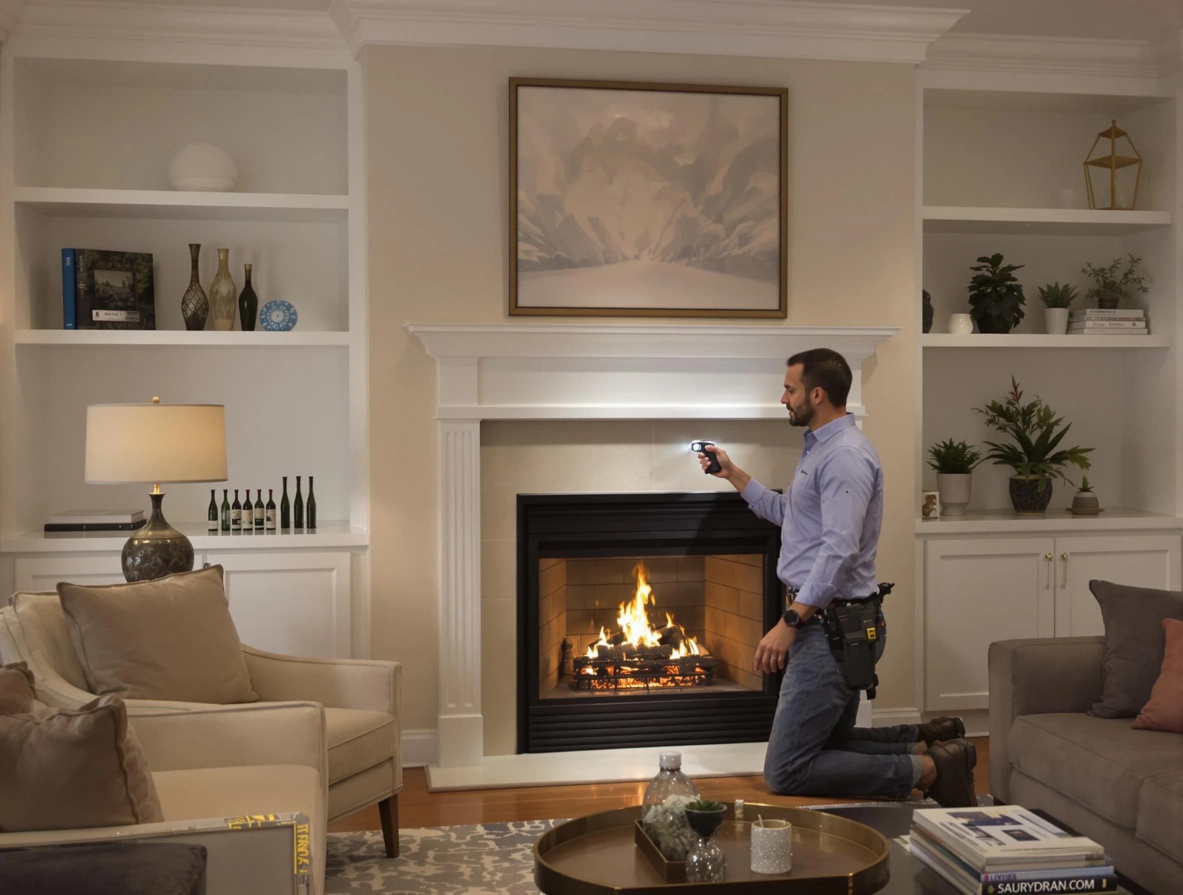 Phoenix Chimney Sweep conducting a fireplace safety inspection in Phoenix, AZ