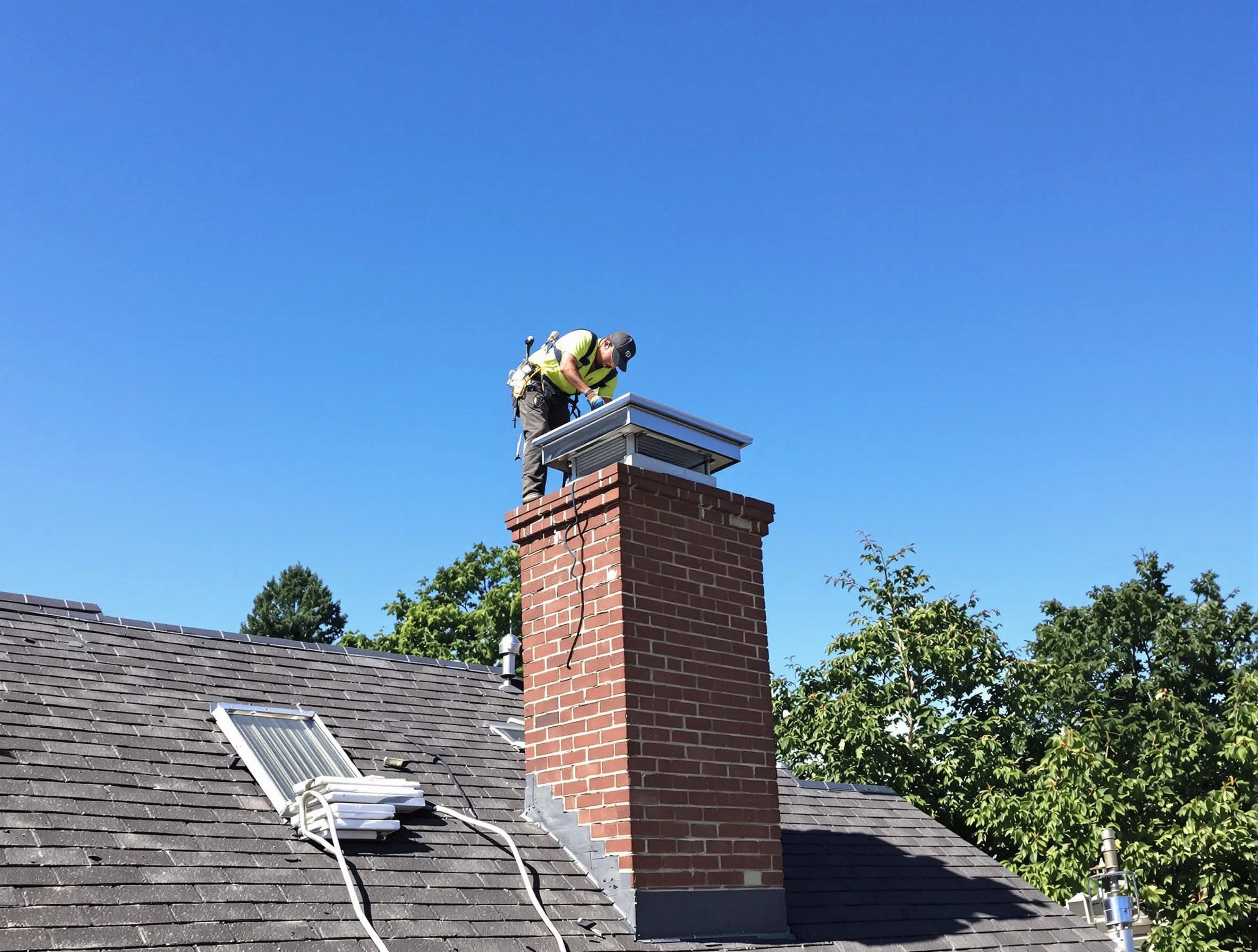 Phoenix Chimney Sweep technician measuring a chimney cap in Phoenix, AZ