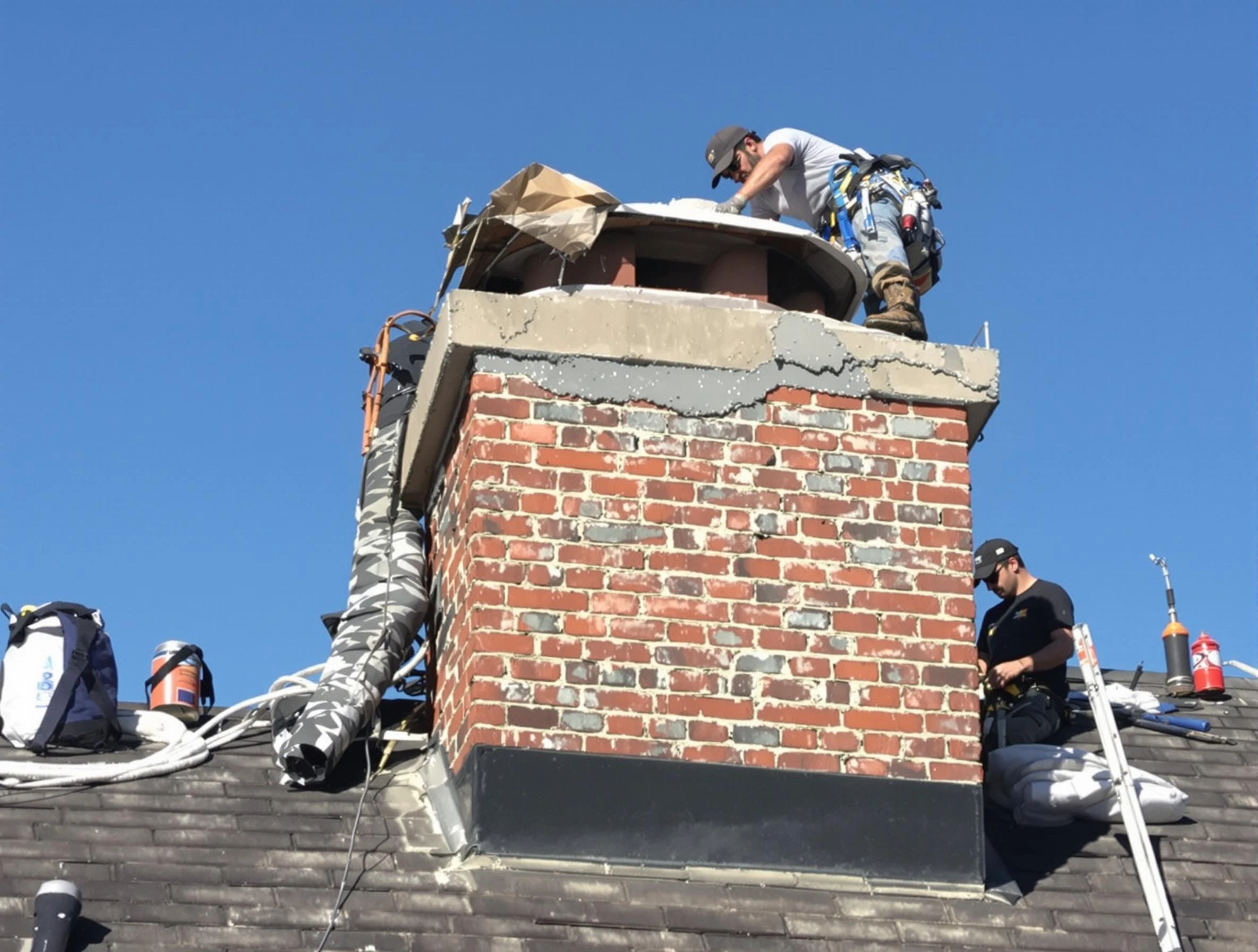 Phoenix Chimney Sweep installing a custom chimney crown in Phoenix, AZ