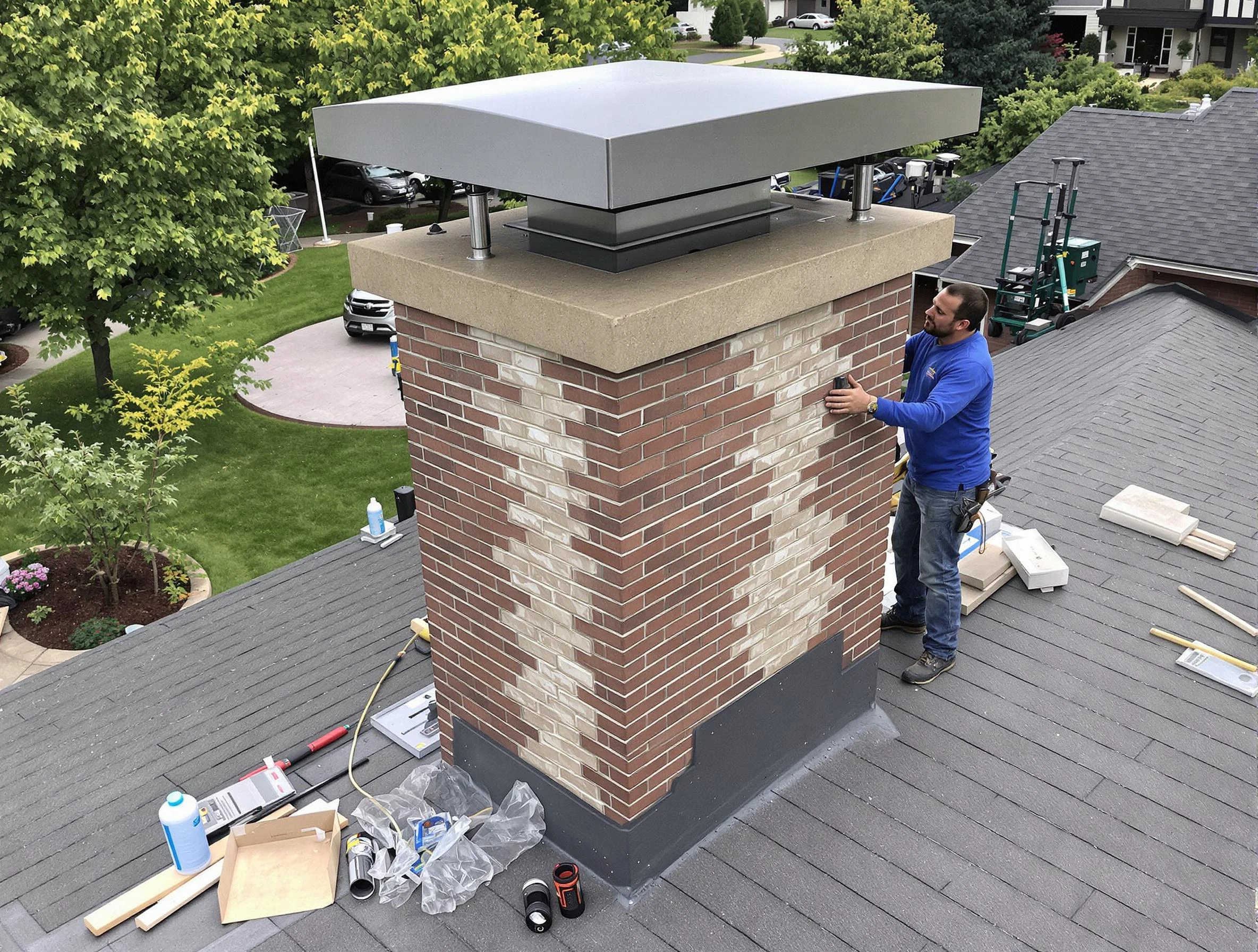 Phoenix Chimney Sweep team working on a custom chimney remodel in Phoenix, AZ